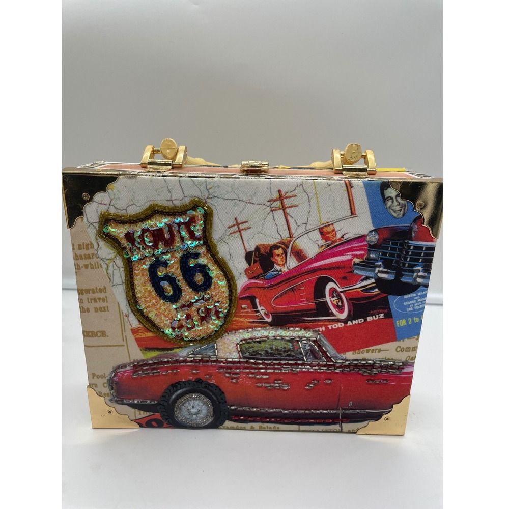Far nine Vintage Style Route 66 Cigar Box Purse Bamboo Handle Americana Clutch